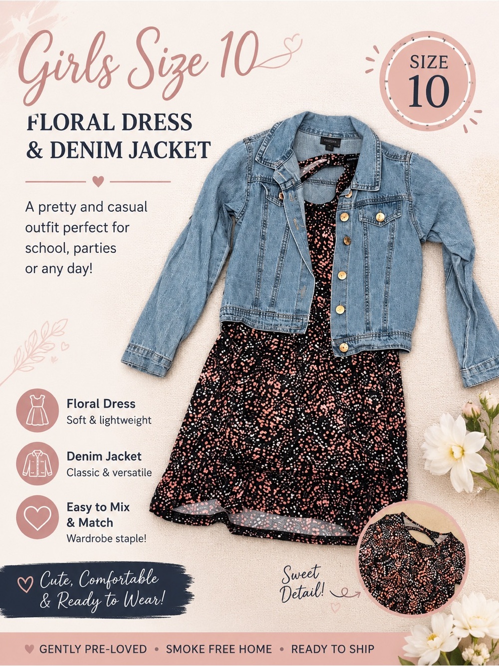 Charming Floral Dress with Denim Jacket